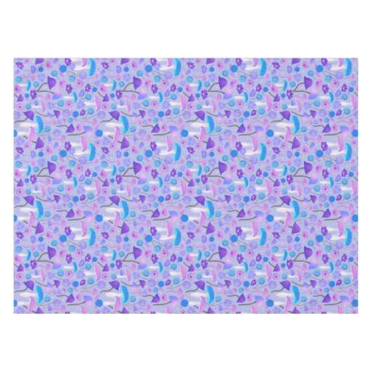 レトロ植物性きのこ花パープルターコイズ テーブルクロス (正面(横))