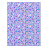 レトロ植物性きのこ花パープルターコイズ テーブルクロス (正面)