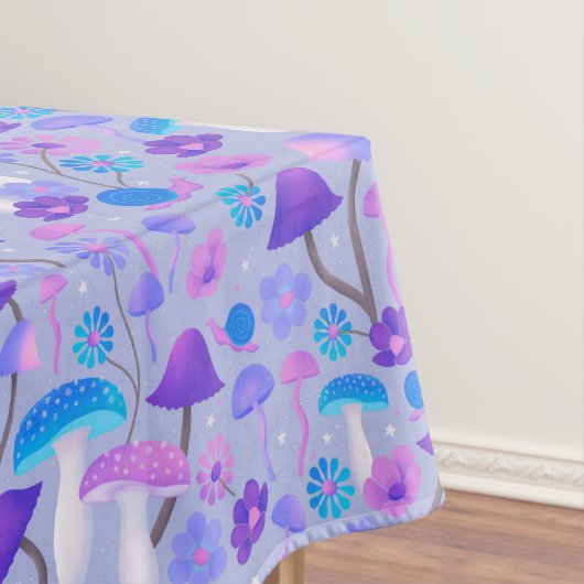 レトロ植物性きのこ花パープルターコイズ テーブルクロス (インサイチュ)