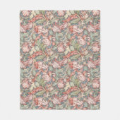 レトロ植物模様ピンクと緑 フリースブランケット (正面)
