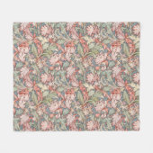 レトロ植物模様ピンクと緑 フリースブランケット (正面(横))