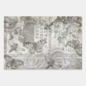 レトロ植物蝶スクリプト白黒 ラッピングペーパーシート (正面)