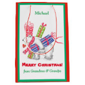 レトロ極軸受クリスマスプレゼントパーソナライズされた ミディアムペーパーバッグ (正面)