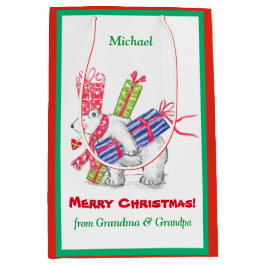 レトロ極軸受クリスマスプレゼントパーソナライズされた ミディアムペーパーバッグ