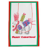 レトロ極軸受クリスマスプレゼントパーソナライズされた ミディアムペーパーバッグ (裏面)