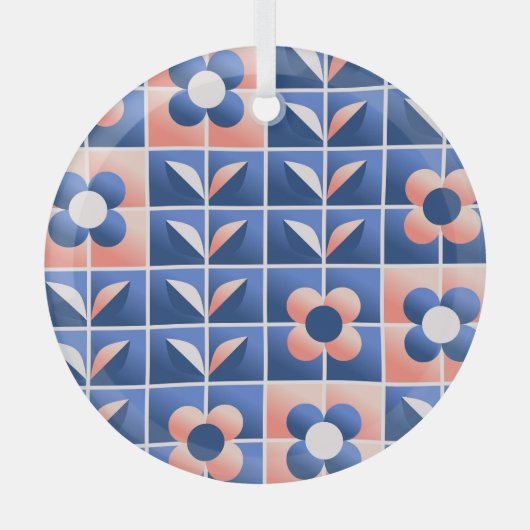 レトロ様式花：モザイクパターン。 ガラスオーナメント (正面)