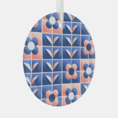 レトロ様式花：モザイクパターン。 ガラスオーナメント (正面右)