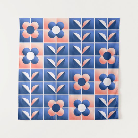 レトロ様式花：モザイクパターン。 タペストリー (正面)