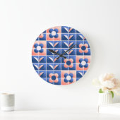 レトロ様式花：モザイクパターン。 ラージ壁時計 (ホーム)