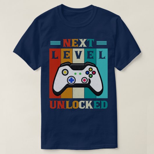 レトロ次のレベルのロック解除されたおもしろいビデオゲームギフト Tシャツ (デザイン正面)