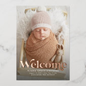 レトロ歓迎バラ金ゴールド写真の誕生発表 箔招待状 (正面)