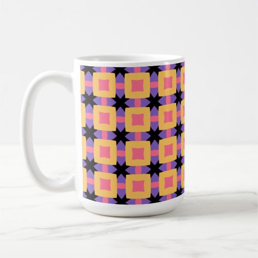 レトロ正方形グリッドパターン(明るい色) コーヒーマグカップ (左)