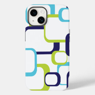 レトロ正方形ジオメトリパターンブルーグリーンホワイト Case-Mate iPhone 14ケース
