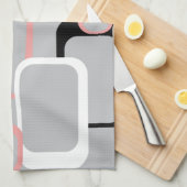 レトロ正方形パターンピンク白黒グレー キッチンタオル (四つ折り)