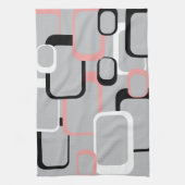 レトロ正方形パターンピンク白黒グレー キッチンタオル (縦)