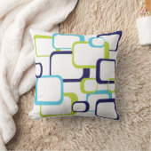 レトロ正方形パターンブルーグリーンホワイト クッション (ブランケット)