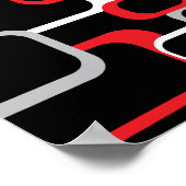 レトロ正方形パターンレッドグレーホワイトブラック ポスター (角)