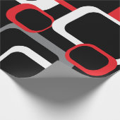 レトロ正方形パターンレッド白黒グレー ラッピングペーパー (角)