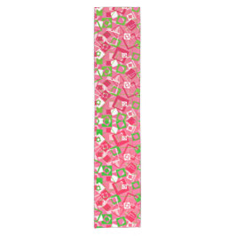 レトロ正方形パターン ショートテーブルランナー