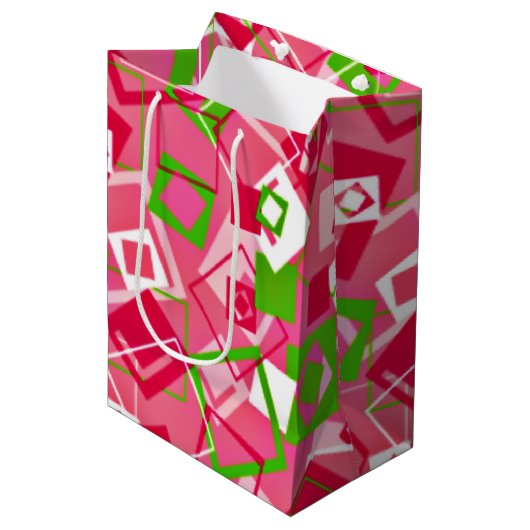 レトロ正方形パターン ミディアムペーパーバッグ (正面アングル)