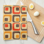 レトロ正方形パターン – 赤、茶色、オレンジ キッチンタオル (四つ折り)