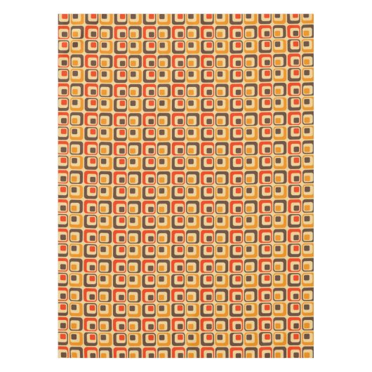 レトロ正方形パターン – 赤、茶色、オレンジ テーブルクロス (正面)