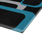 レトロ正方形ブルーホワイトグレーパターンブラック カッティングボード (角)