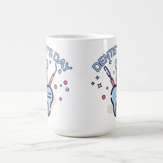 レトロ歯医者の日、歯と歯科用器具 コーヒーマグカップ (中央)