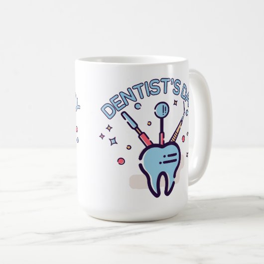 レトロ歯医者の日、歯と歯科用器具 コーヒーマグカップ (正面右)