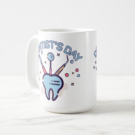 レトロ歯医者の日、歯と歯科用器具 コーヒーマグカップ (正面左)