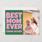 レトロ母の日フォトグリーンカラフルピンク カード (正面)