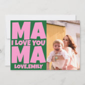 レトロ母の日フォトグリーンピンク カード (正面)
