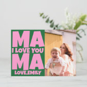 レトロ母の日フォトグリーンピンク カード (スタンド正面)