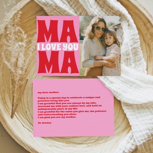 レトロ母の日フォトピンク赤 カード