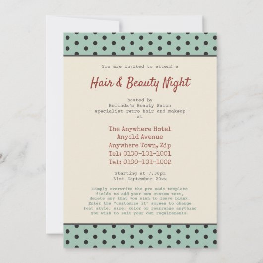 レトロ毛おもしろい及び美しいサロンイベント招待状 招待状 (裏面)