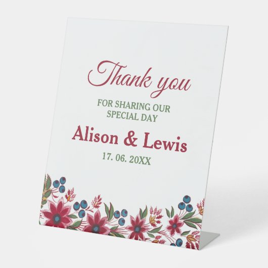 レトロ水カラー花模様 台座サイン (正面)