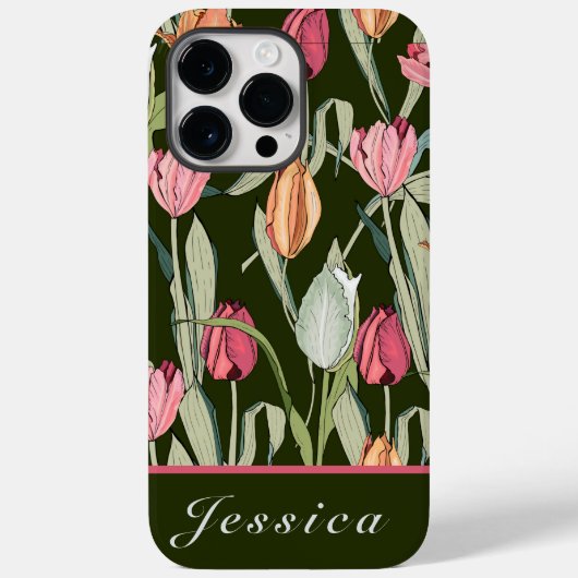 レトロ水彩チューリップ花模様 Case-Mate iPhoneケース (裏面)