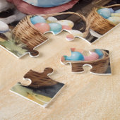 レトロ水彩バニーイースターエッグマーケット ジグソーパズル (側面)