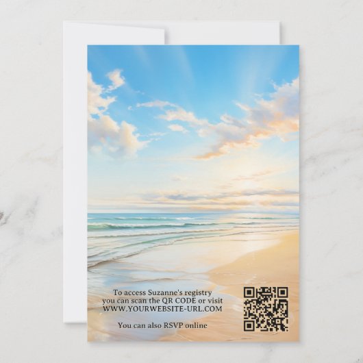 レトロ水彩ビーチブライダルシャワー 招待状 (裏面)