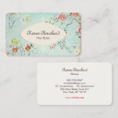 レトロ水彩フローラブルー金ゴールド 名刺 (正面/裏面)