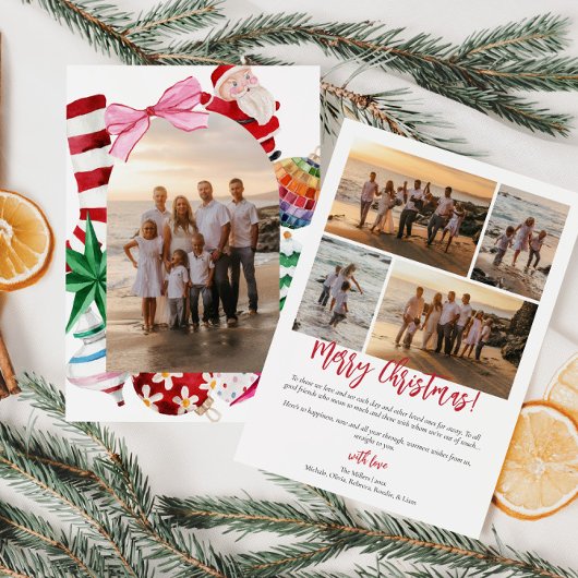 レトロ水彩家族の写真クリスマス シーズンカード