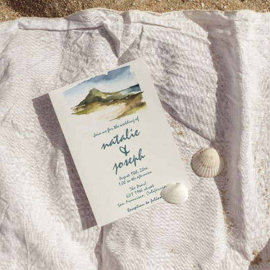 レトロ水彩手描きビーチユニーク結婚 招待状