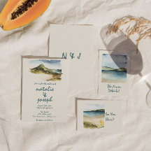 レトロ水彩手描きビーチユニーク結婚