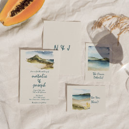 レトロ水彩手描きビーチユニーク結婚 招待状