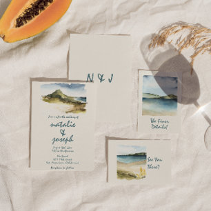 レトロ水彩手描きビーチユニーク結婚 招待状