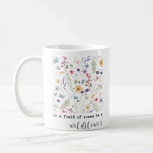 レトロ水彩画の野の花 インスピレーションの引用 コーヒーマグカップ (左)