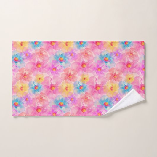 レトロ水彩花模様 バスタオルセット (ハンドタオル)