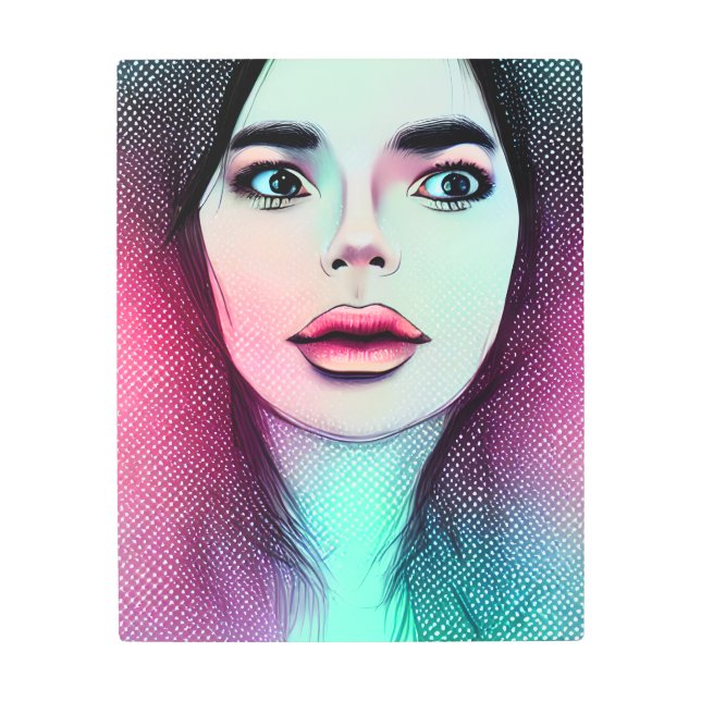 レトロ水玉模様グラデーション女性 メタルプリント (正面)