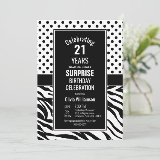 レトロ水玉模様サプライズ21歳の誕生日パーティー 招待状 (スタンド正面)