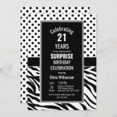 レトロ水玉模様サプライズ21歳の誕生日パーティー 招待状 (正面/裏面)